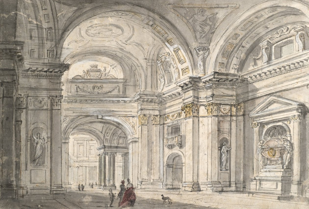 Vista, de, igreja, interior de Charles Michel Ange Challe