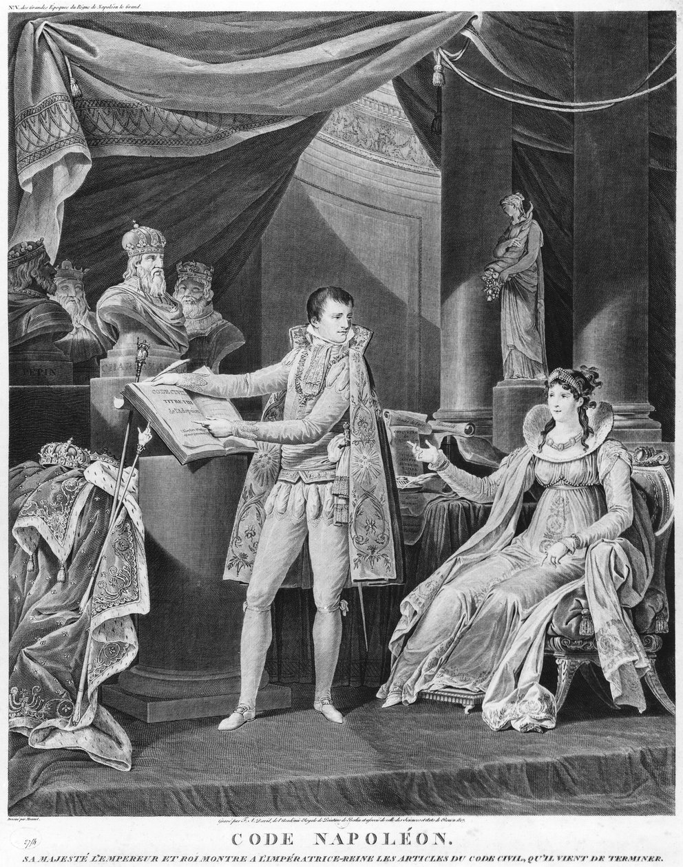 Sua Majestade o Imperador e o Rei Napoleão I (1769-1861) mostrando à Imperatriz-Rainha Marie-Louise (1791-1847) os artigos do Código Civil que ele acabara de completar, 1804 de Charles Monnet