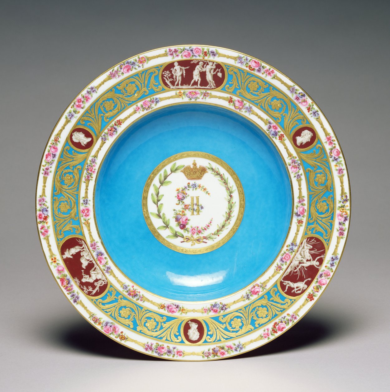 Prato do Serviço da Imperatriz Catarina da Rússia, 1778 (porcelana pintada e dourada) de Charles Nicolas Dodin