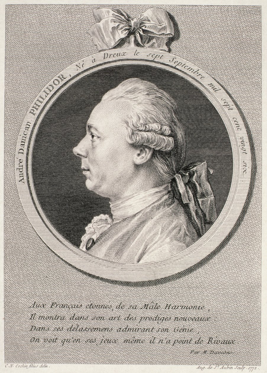 Retrato de Francois-Andre-Danica Philidor (1726-95) gravado por Augustus de Saint-Aubin, 1772 de Charles Nicolas II Cochin