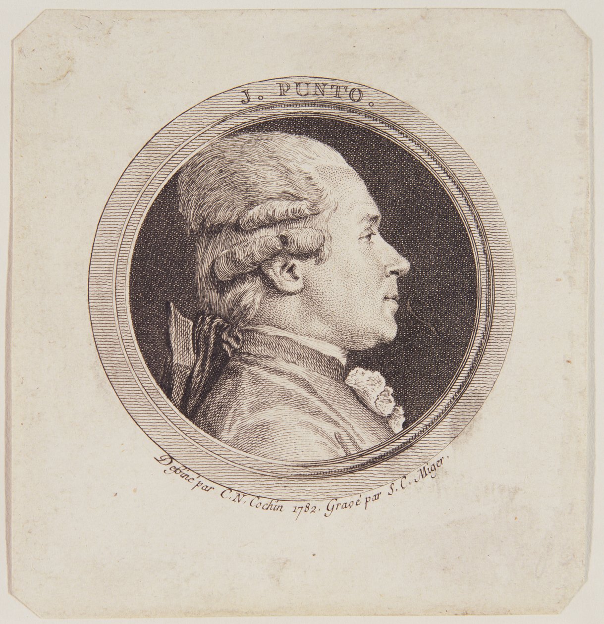 Retrato de Giovanni Punto (1746-1803) gravado por Simon Charles Miger (1736-1820) 1782 de Charles Nicolas II Cochin