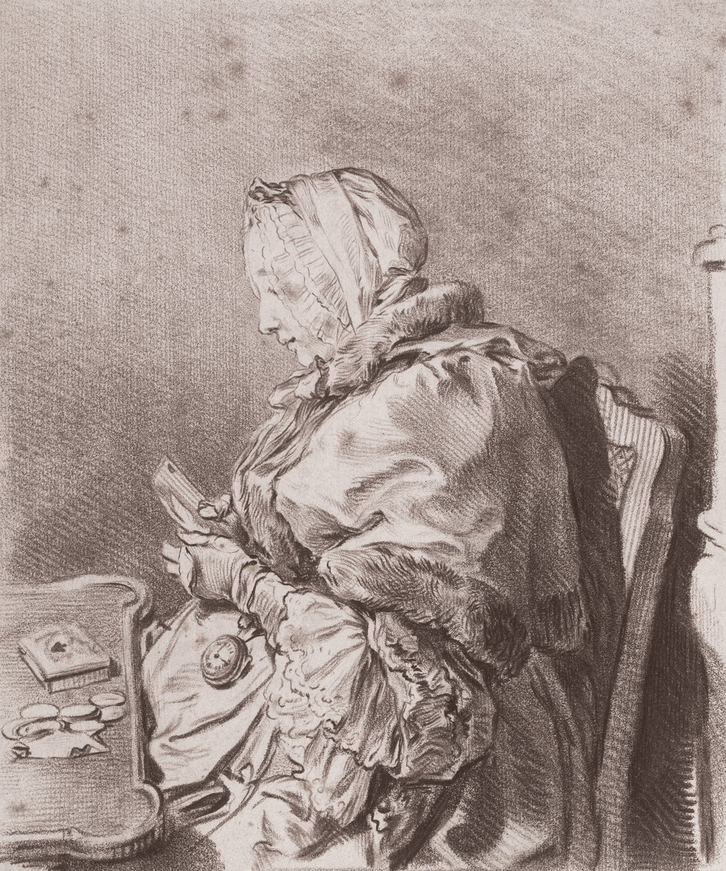 Retrato de Madame Marie Therese Rodet Geoffrin (1699-1777) 1746 (giz vermelho sobre papel) de Charles Nicolas II Cochin