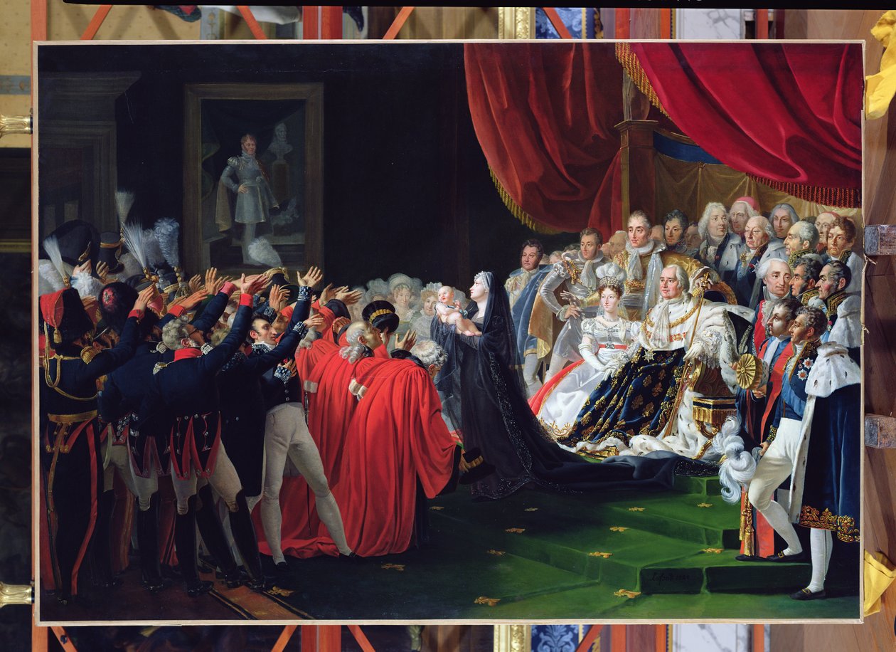 Duquesa de Berry apresentando o duque de Bordeaux ao povo e ao exército, setembro de 1820 de Charles Nicolas Raphael Lafond