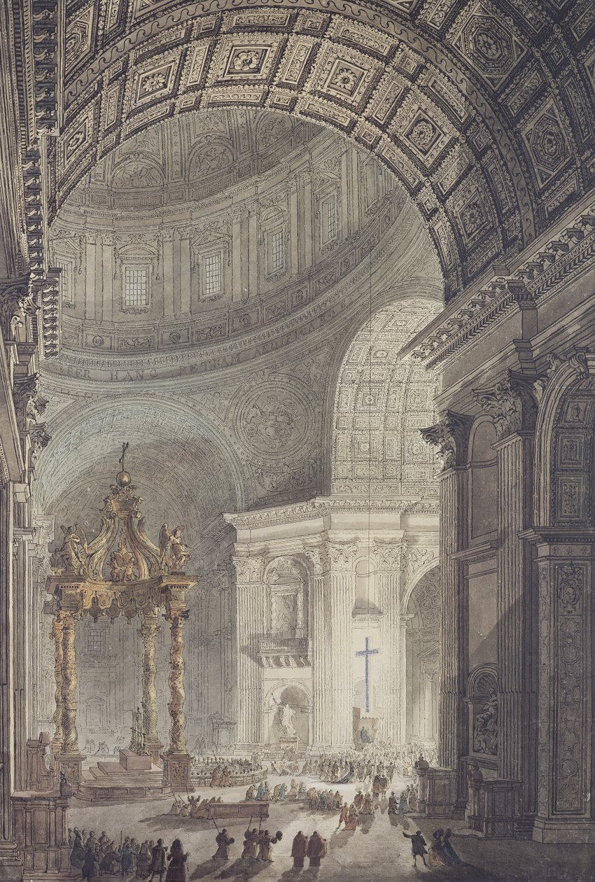 A Cruz Brilhante em São Pedro, Roma, na Quinta-feira Santa (caneta e tinta no papel) de Charles Norry