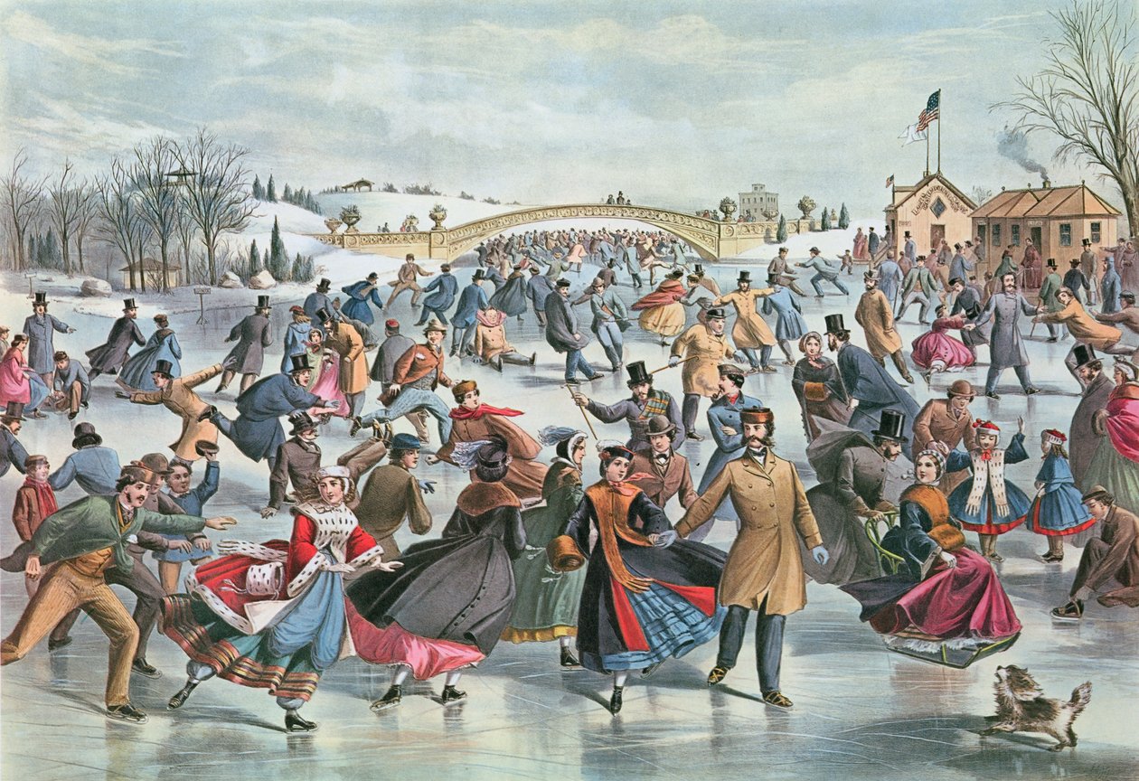 Inverno no lago de patinação no Central Park, 1862 de Charles Parsons
