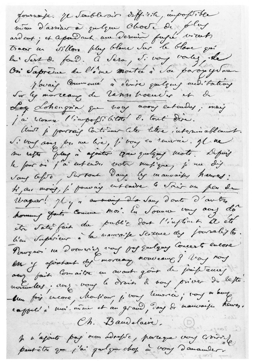 Carta a Richard Wagner (1813-83) 17 de fevereiro de 1860 (caneta e tinta sobre papel) de Charles Pierre Baudelaire