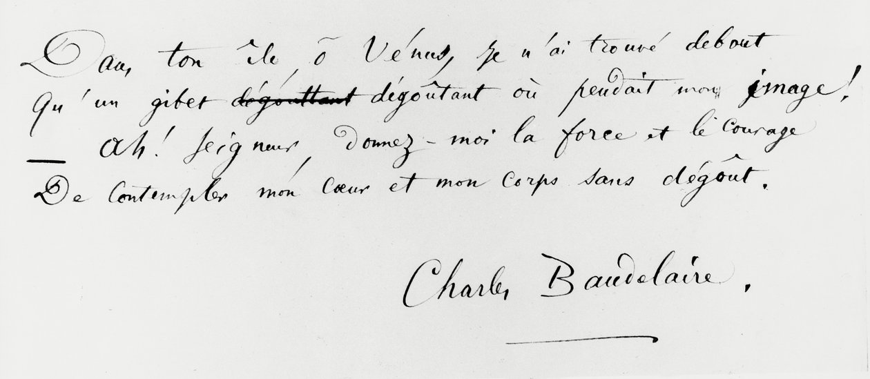 &39;Voyage a Cythere&39; final do poema com assinatura autógrafo de Charles Pierre Baudelaire