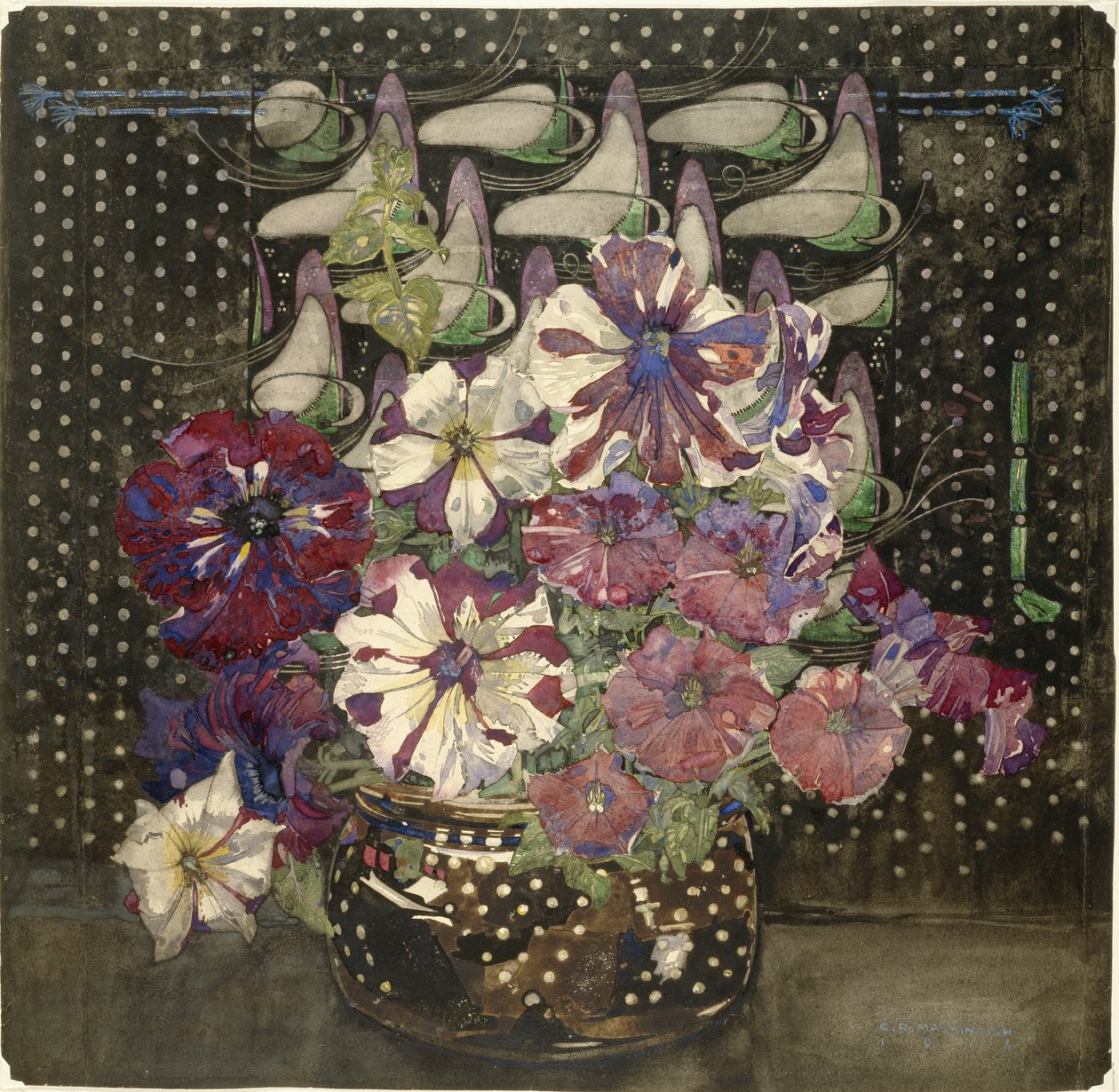 Petúnias, 1916 (wc e guache sobre papel) de Charles Rennie Mackintosh