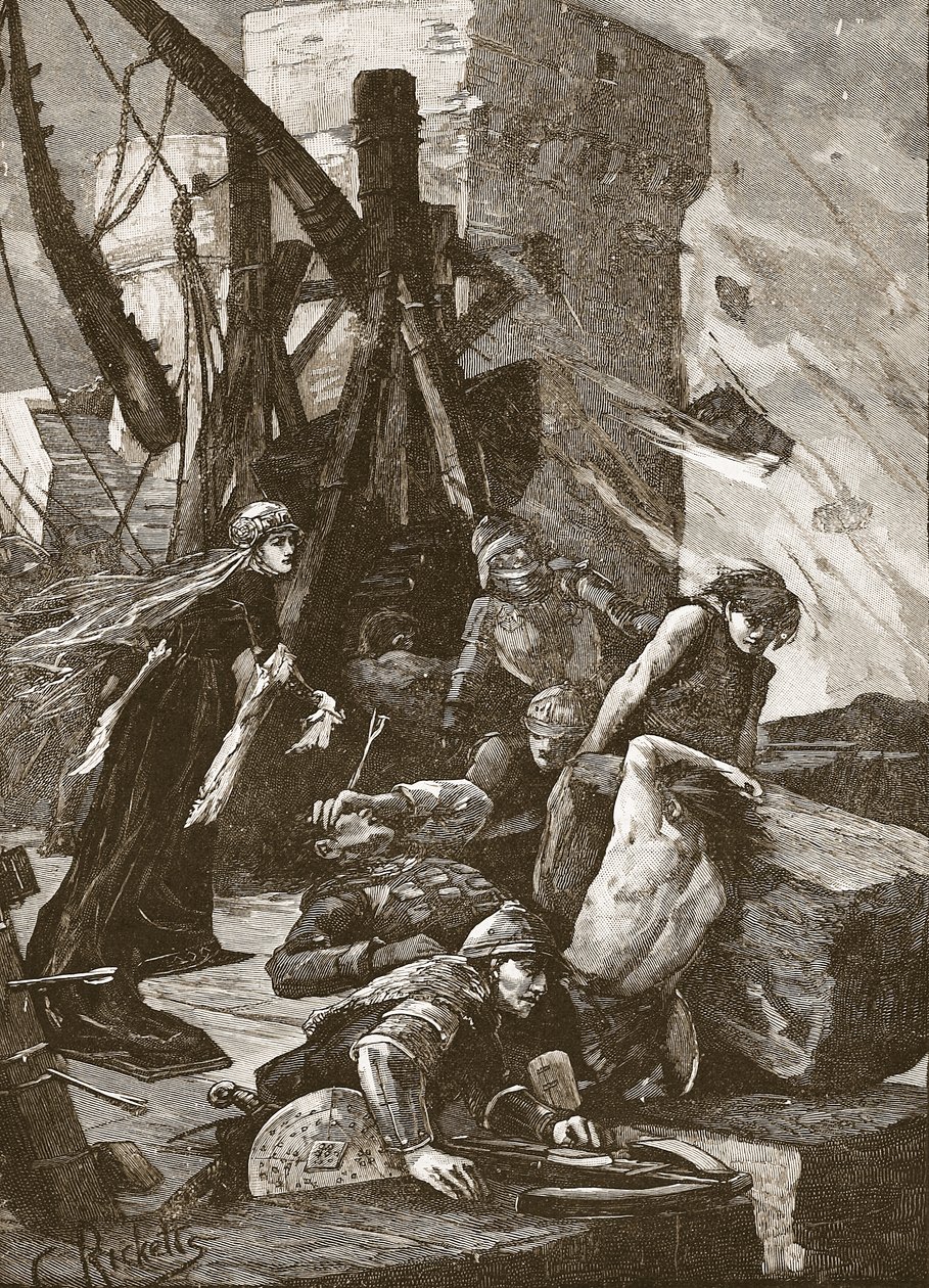 Agnes negros no cerco do Castelo de Dunbar, ilustração de &39;História Ilustrada de Cassell da Inglaterra&39; (foto sépia) de Charles Ricketts