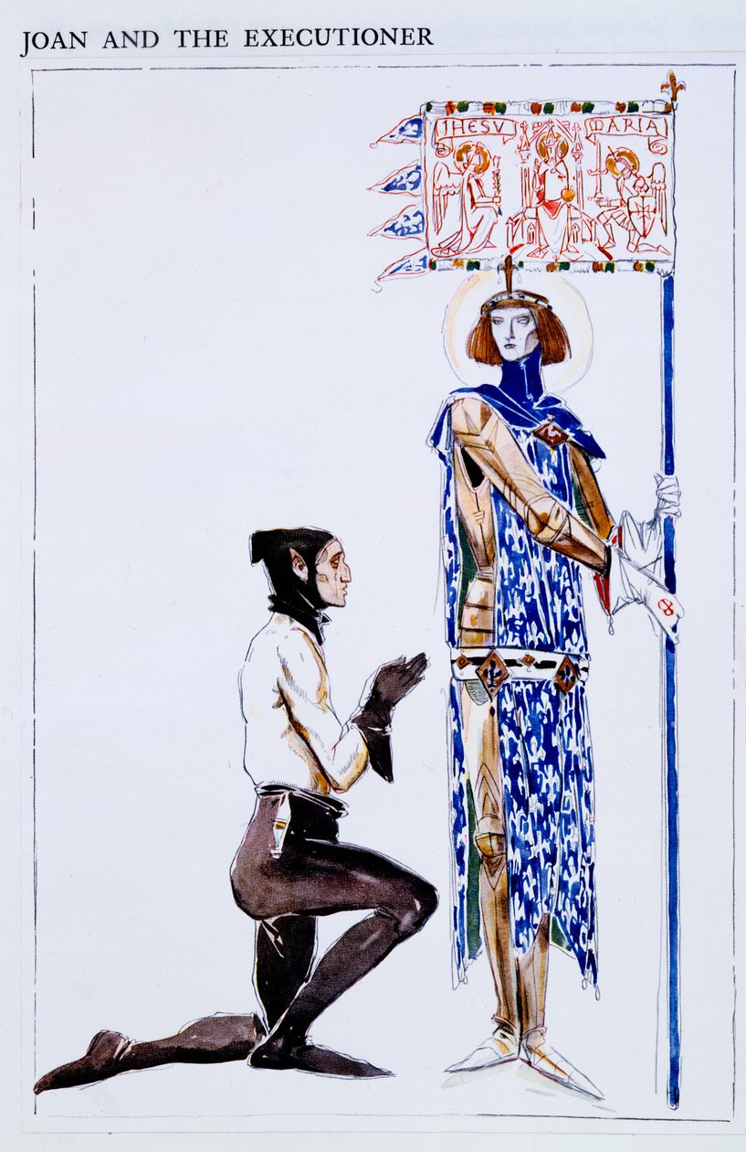 Figurinos para Joan e o Executor, personagens de &39;St Joan&39; de George Bernard Shaw, c.1924 (wc e lápis sobre papel) de Charles Ricketts