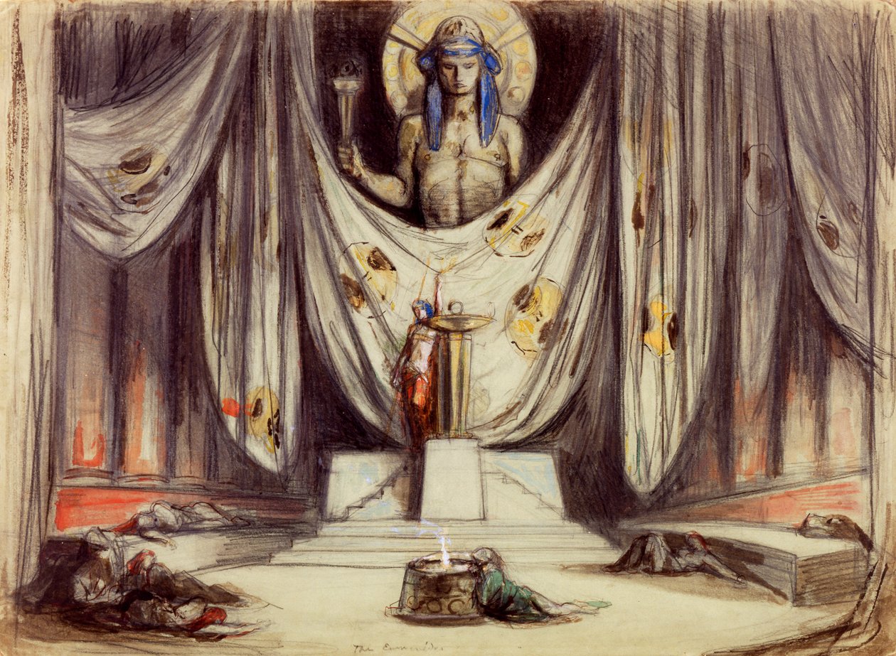 Design para Ésquilo: As Eumênides, c.1919 (lápis e wc no papel) de Charles Ricketts