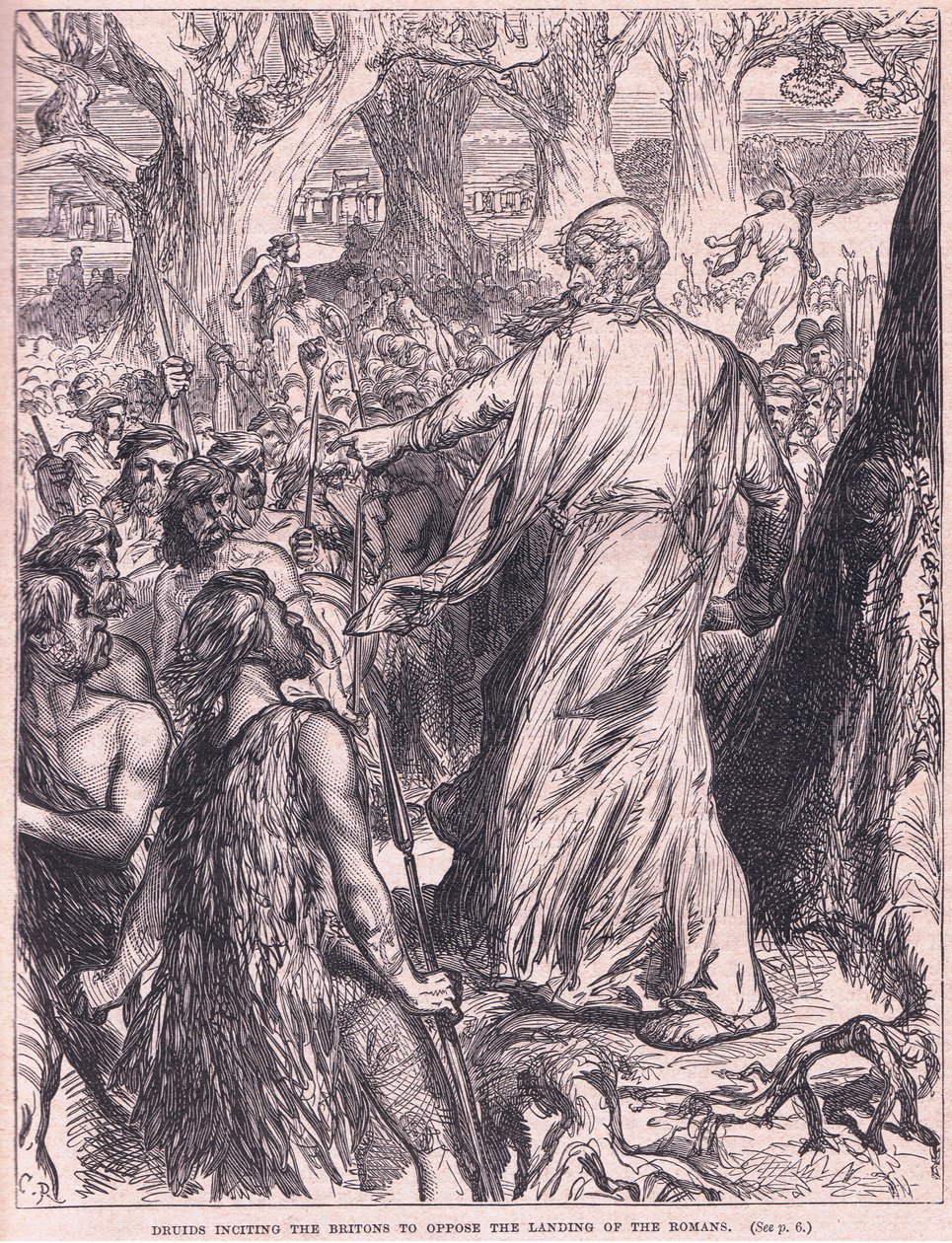 Druidas incitando os britânicos a se oporem ao desembarque dos romanos de Charles Ricketts