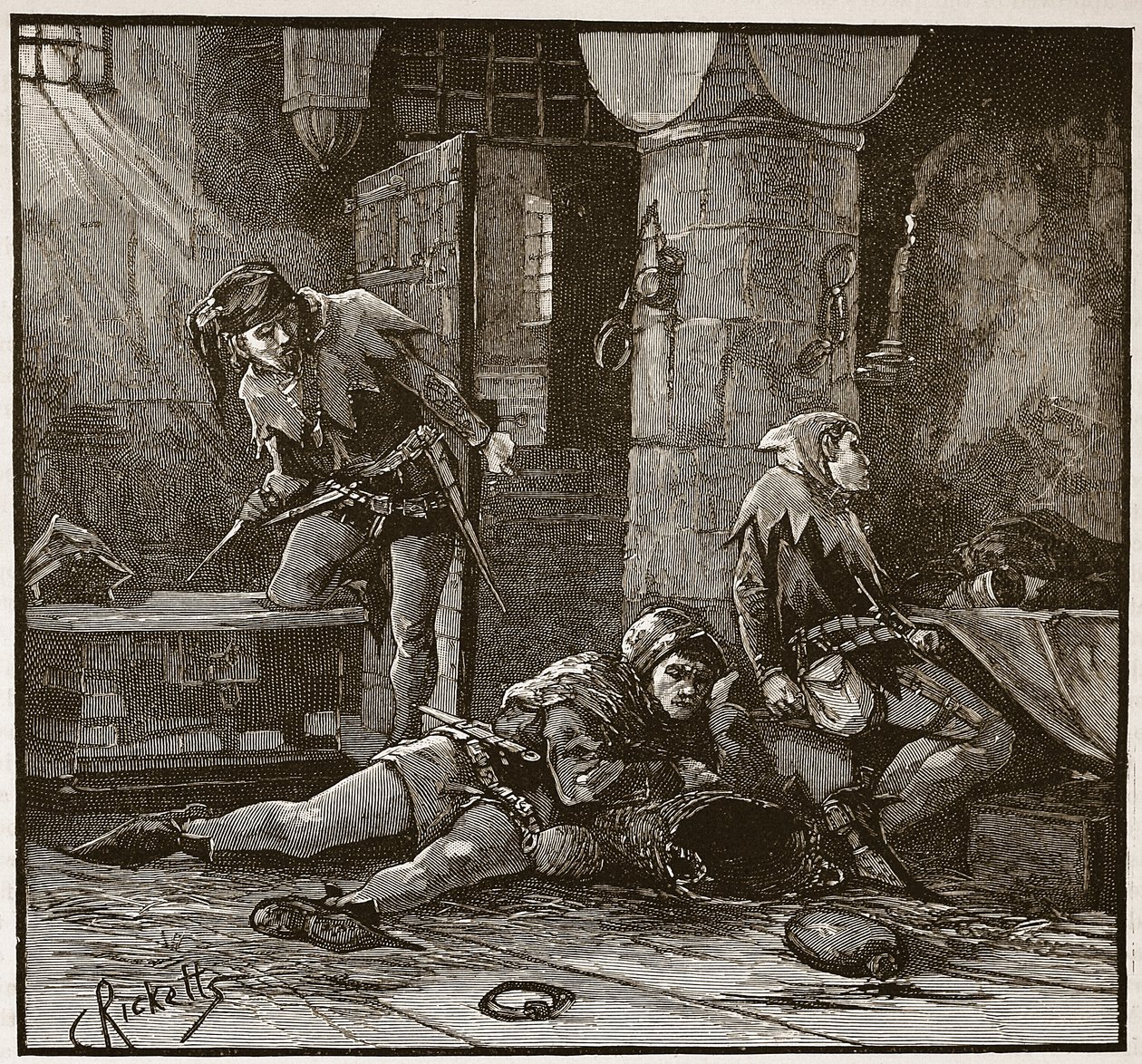 Escape de Roger Mortimer da Torre, ilustração de &39;História Ilustrada de Cassell da Inglaterra&39; (foto sépia) de Charles Ricketts