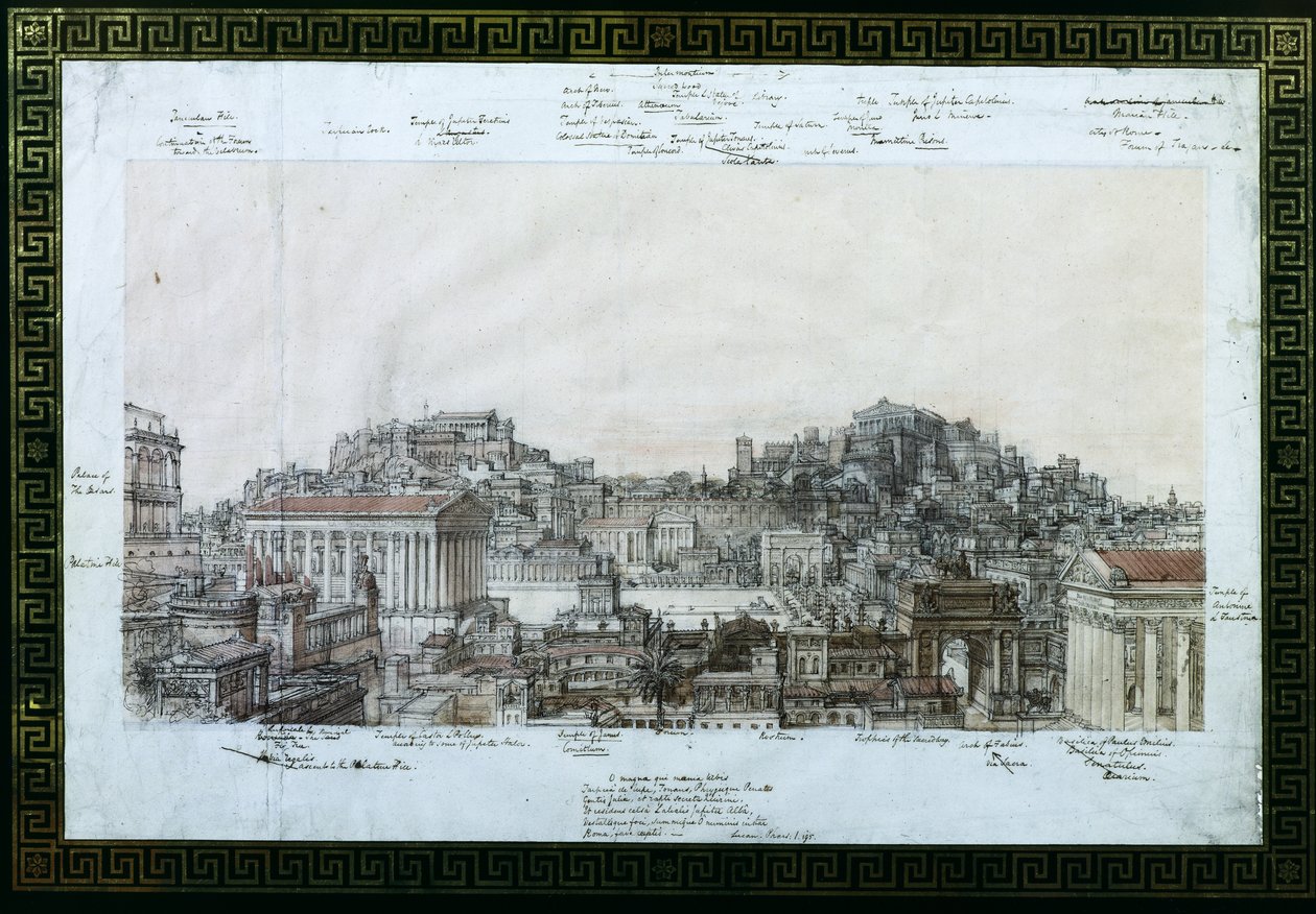 A Reconstrução da Roma Antiga no Tempo dos Antoninos, c.1819 (caneta e tinta no papel) de Charles Robert Cockerell