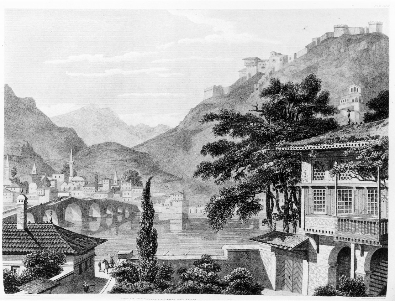 Cidade de Berat no início do século 19, de "Viagens na Sicília, Grécia e Albânia" por Thomas Smart Hughes, 1820 de Charles Robert Cockerell