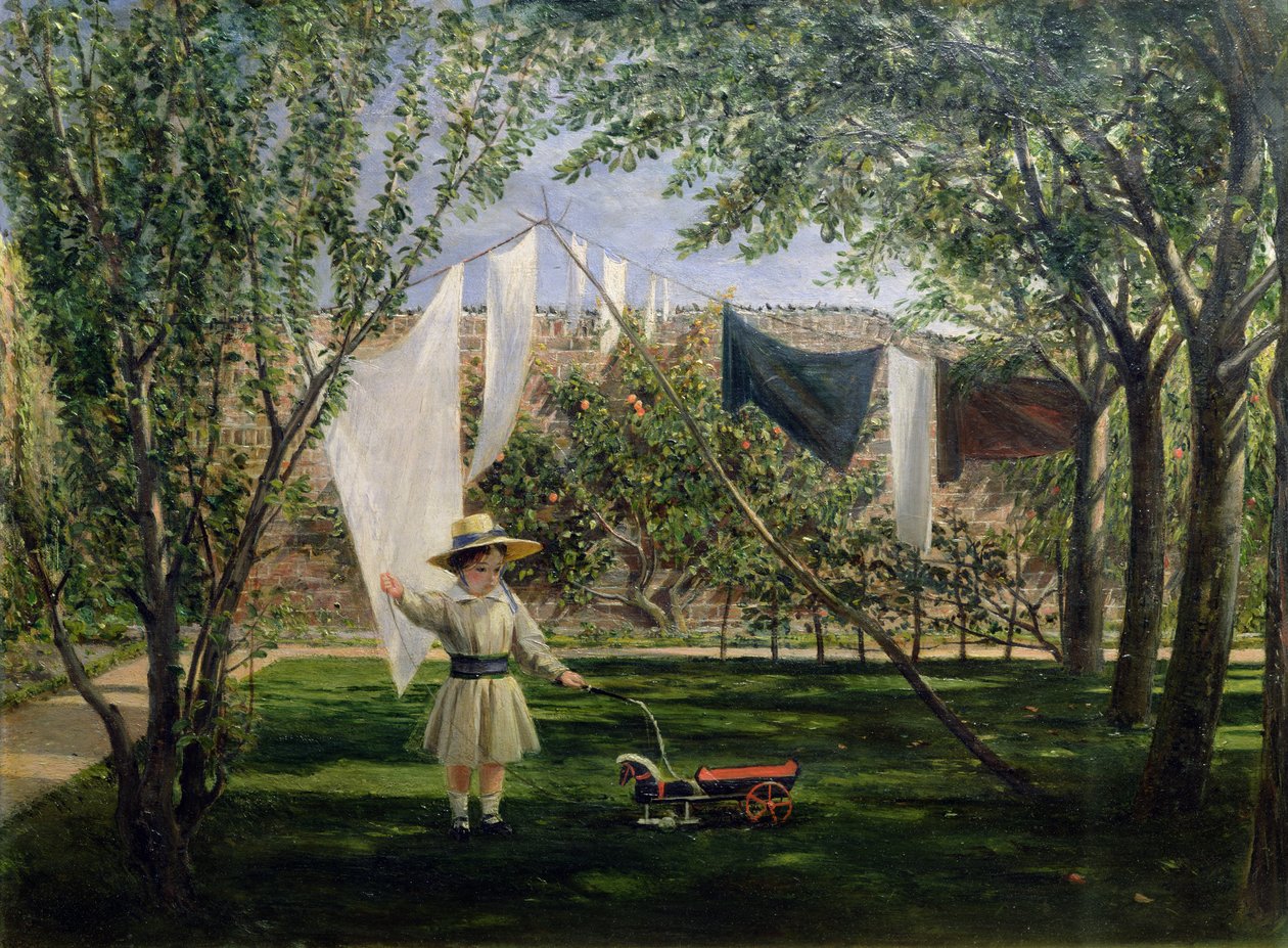 Uma cena de jardim, com um menino, o filho do artista George Dunlop Leslie, 1840 de Charles Robert Leslie