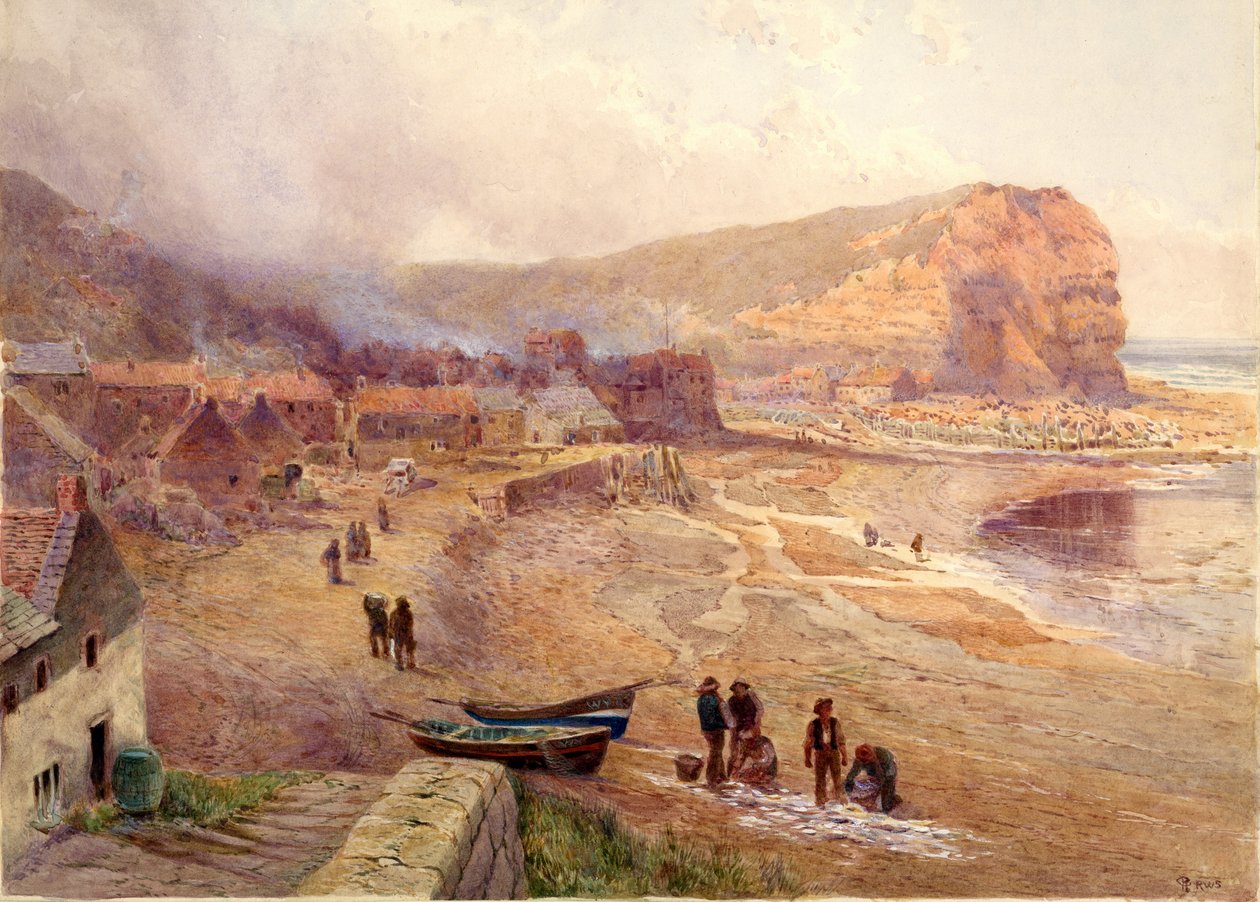 Staithes (aquarela no cartão) de Charles Robertson