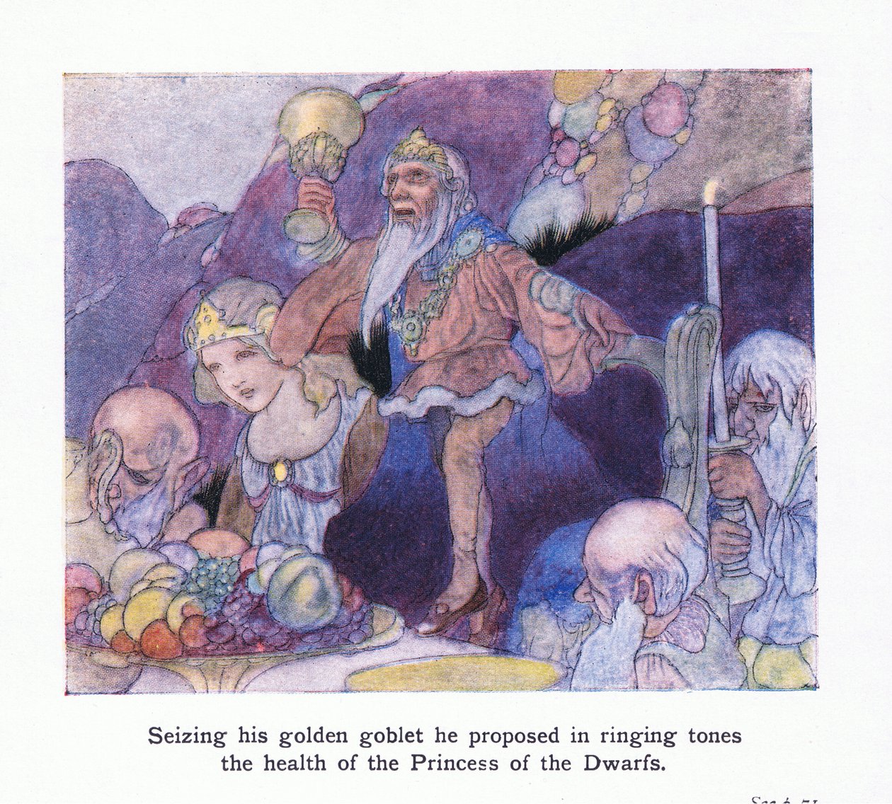 Aproveitando sua taça de ouro, ele propôs em tons de toque a saúde da princesa dos anões. de Charles Robinson