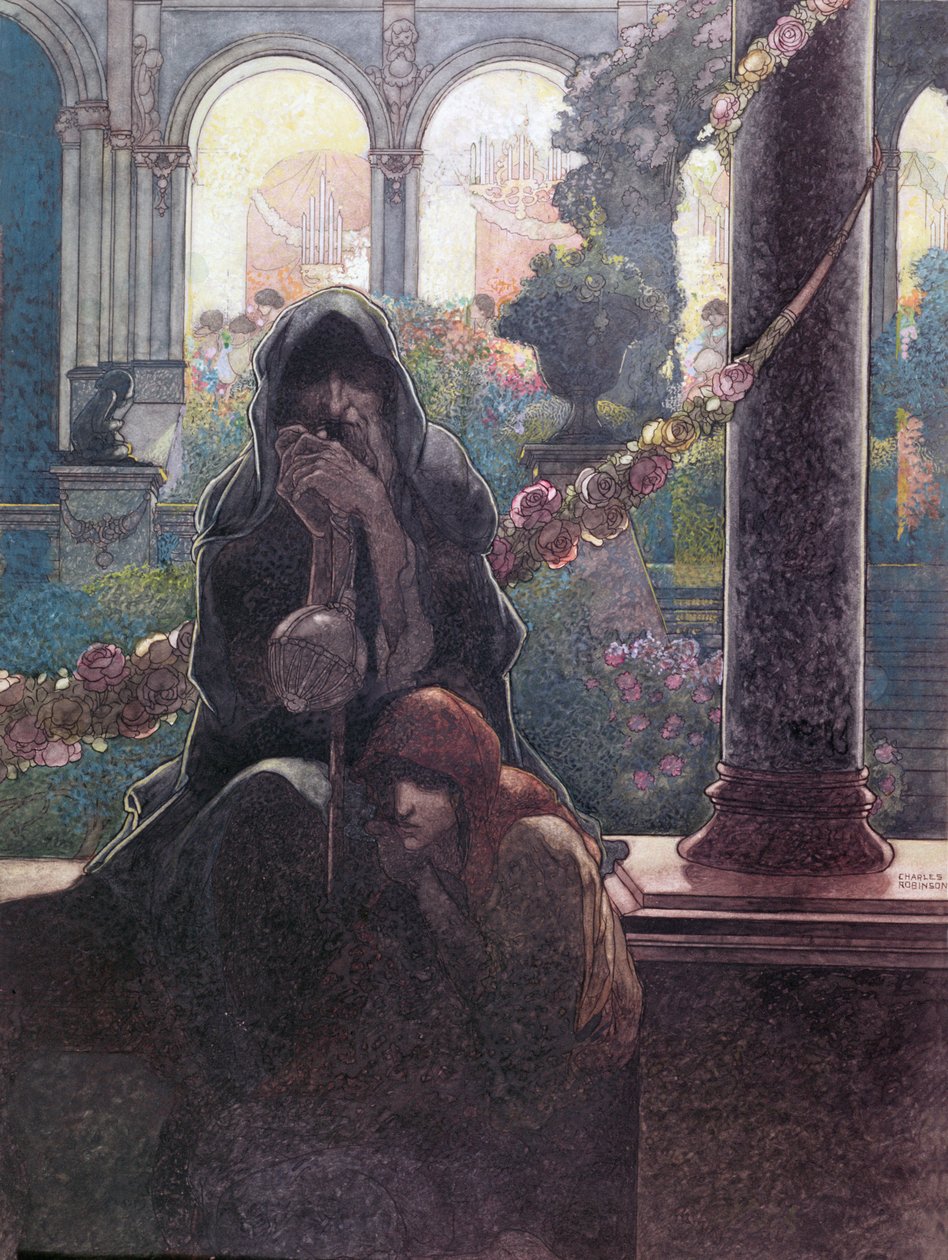 "Os ricos fazendo feliz em suas belas casas enquanto os mendigos estavam sentados nos portões", 1913 de Charles Robinson