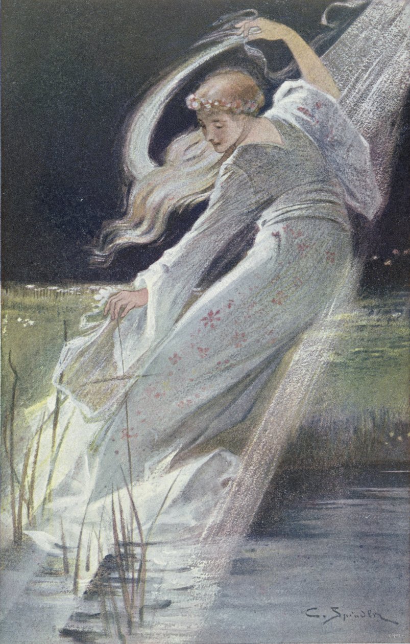 A Dama Branca do Rio Fecht, ilustração das Lendas da Alsácia por Georges Spetz, 1905 de Charles Spindler