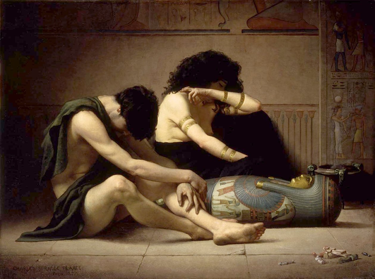 Lamentações sobre a morte do primogênito do Egito Alemão: lamentação pela morte do primogênito na corte do faraó de Charles Sprague Pearce