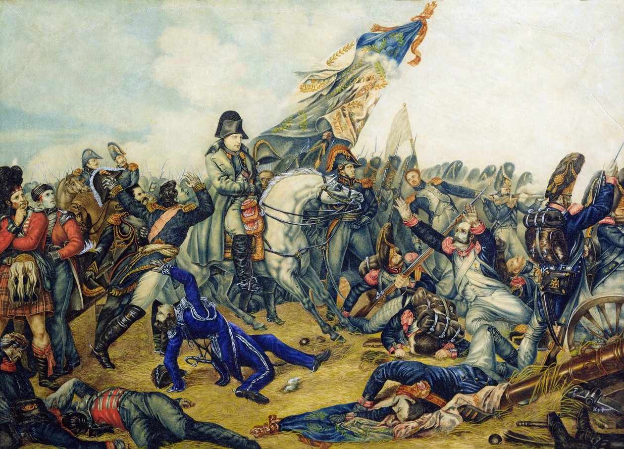 A Batalha de Waterloo em 1815, 1831 (wc e tinta no papel) de Charles Steiben