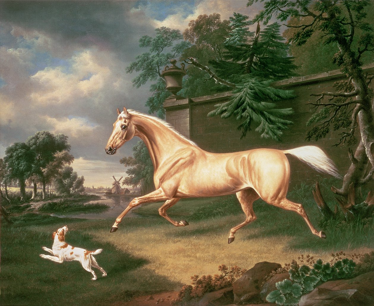Um Palomino assustado por uma tempestade que se aproxima com um Spaniel, 1814 de Charles Towne