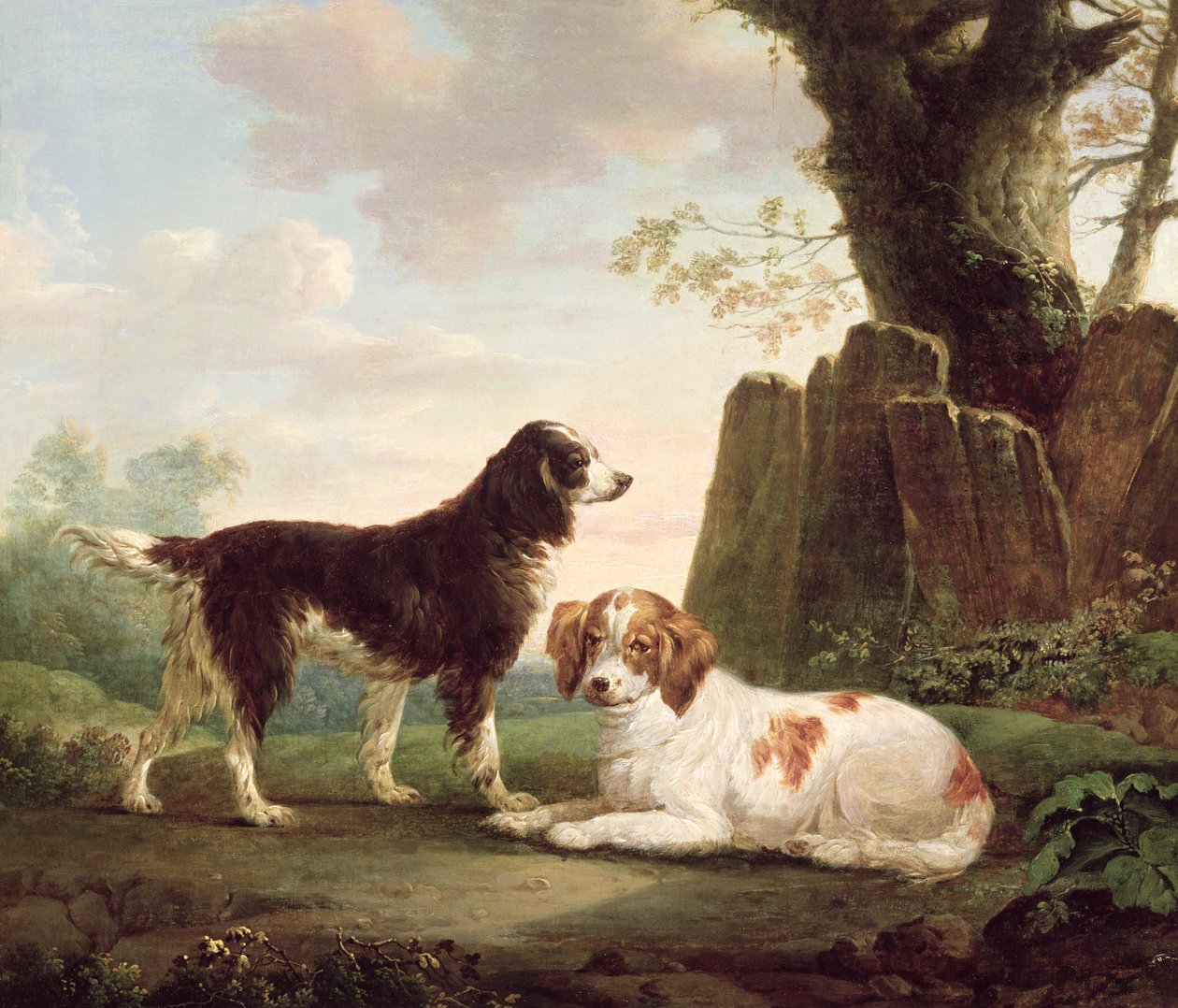 Dois, spaniels, em, um, paisagem de Charles Towne
