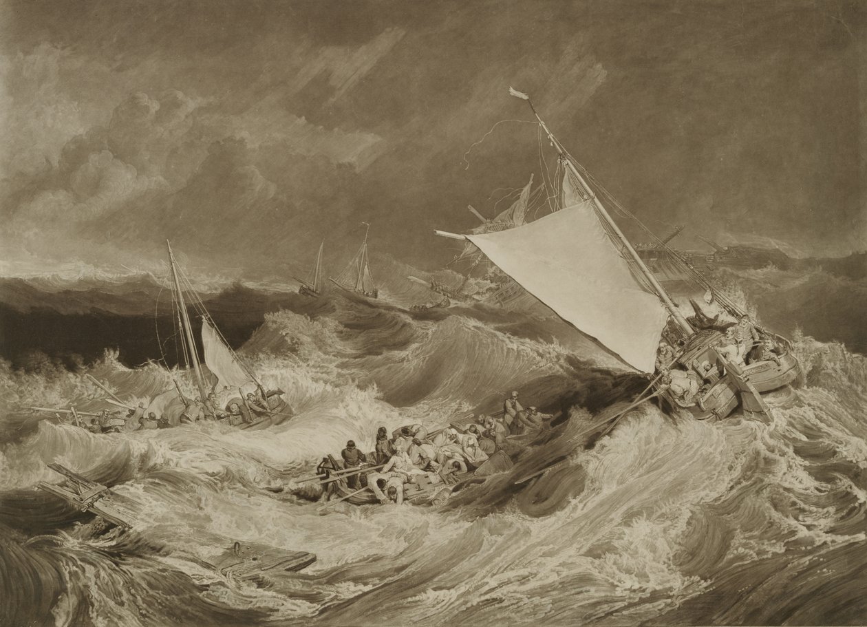 Um naufrágio, 1806 (mezzotint com grafite e wc) de Charles Yardley Turner