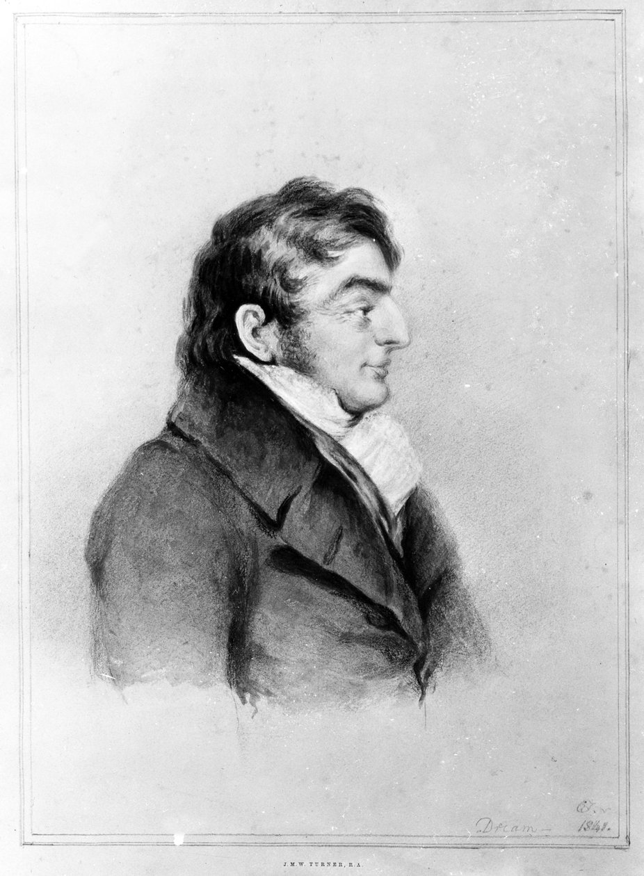 Retrato de Joseph Mallord William Turner, 1841 (giz, lavar e lápis sobre papel) de Charles Yardley Turner