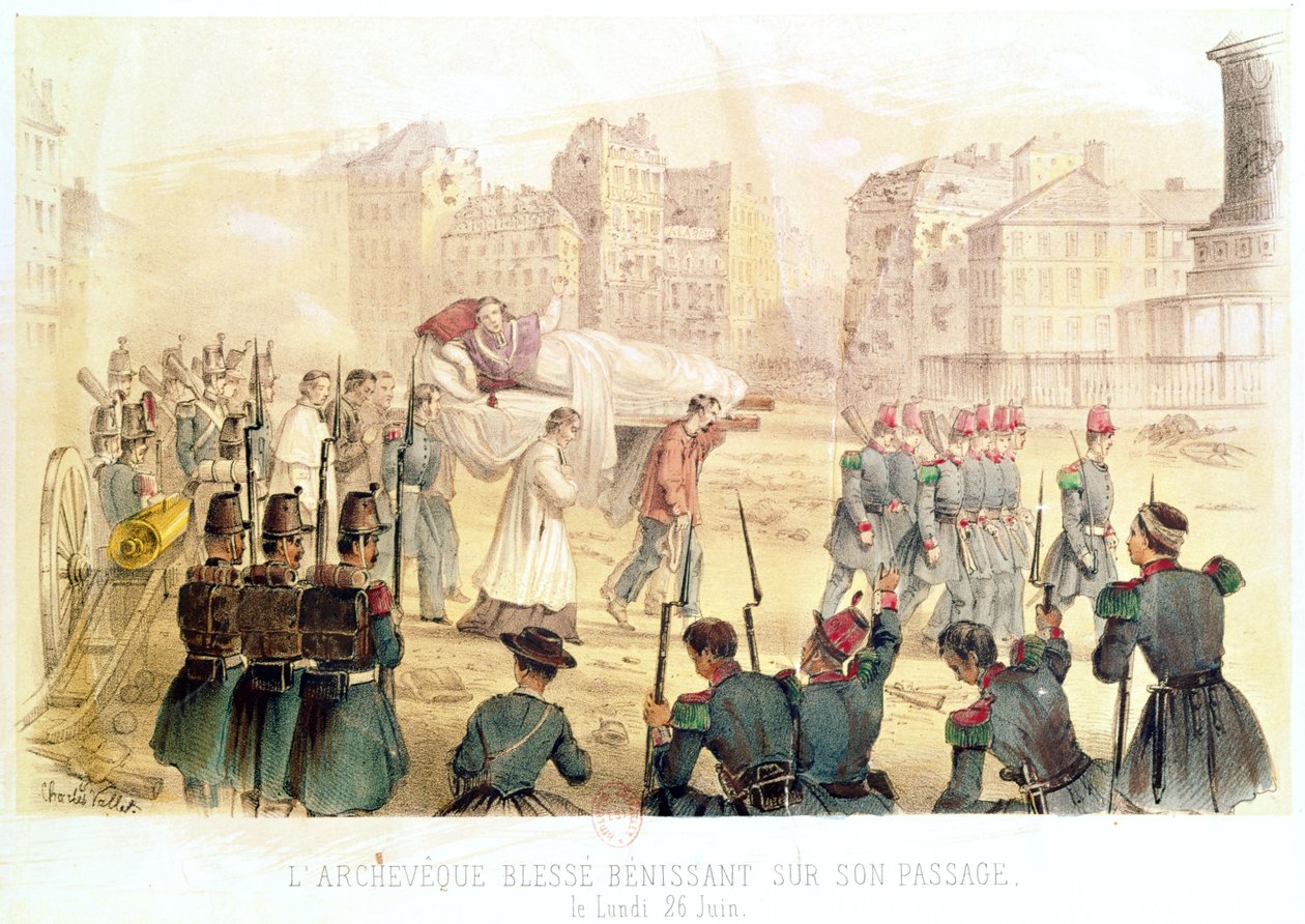 Arcebispo Eminence Affre ferido, bênção em sua jornada, segunda-feira 26 de junho de 1848 de Charles Vallet