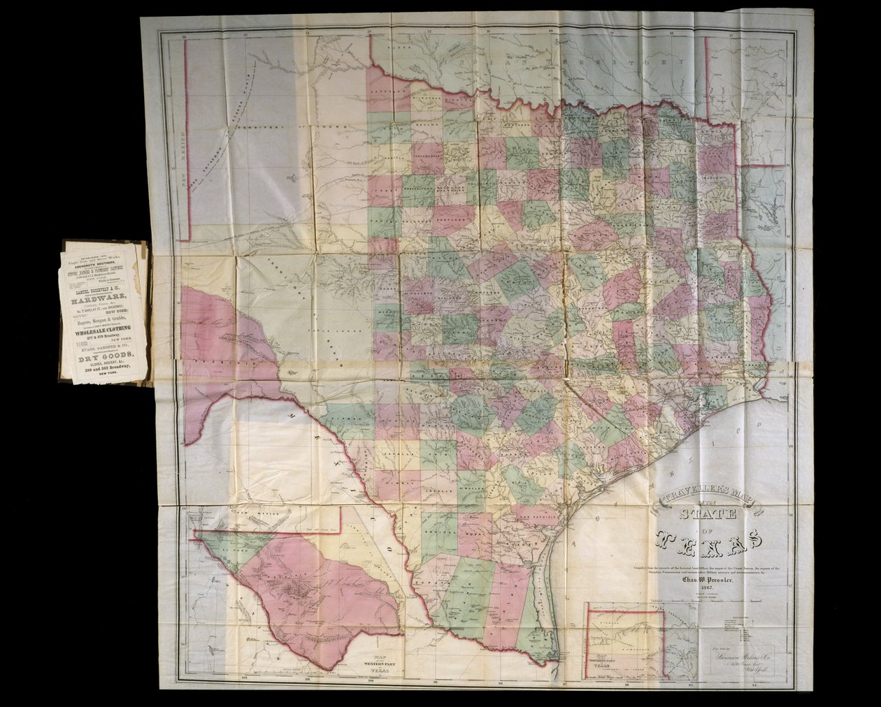 Mapa de Pressler do Texas, 1867 (litografia, em forma de livro) de Charles W. Pressler