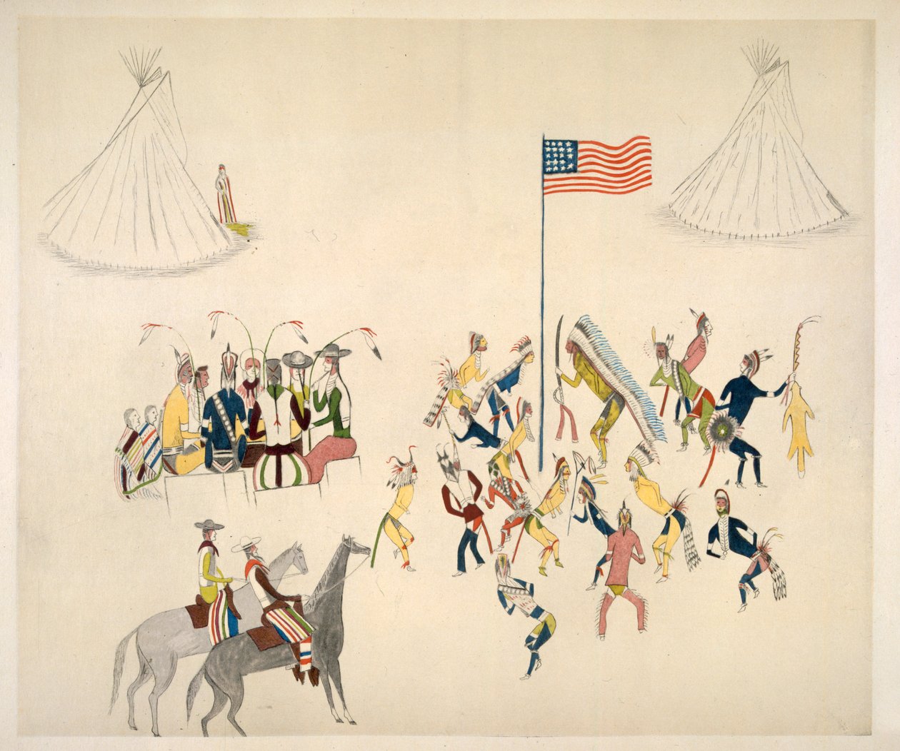 Dança Shoshone participou apenas de homens (pigmento em musselina) de Charles Washakie