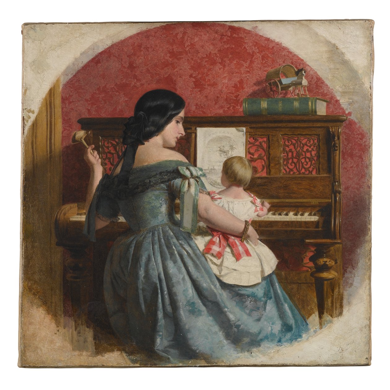 Interior doméstico com uma mãe e filho sentado em um piano, c.1860 de Charles West Cope