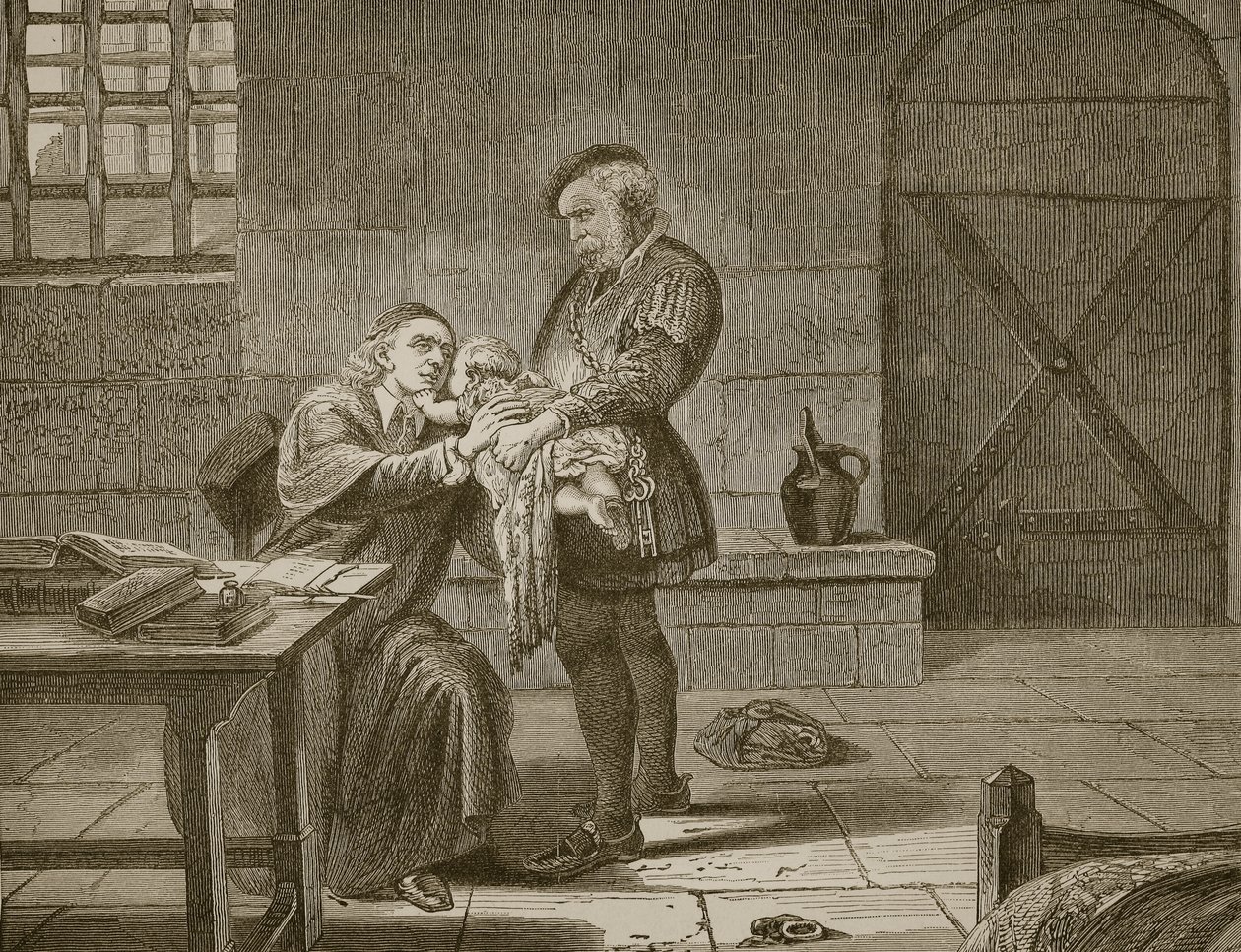 Laurence Saunders, o mártir, dizendo adeus ao seu filho, gravado por Butterworth e Heath de Charles West Cope