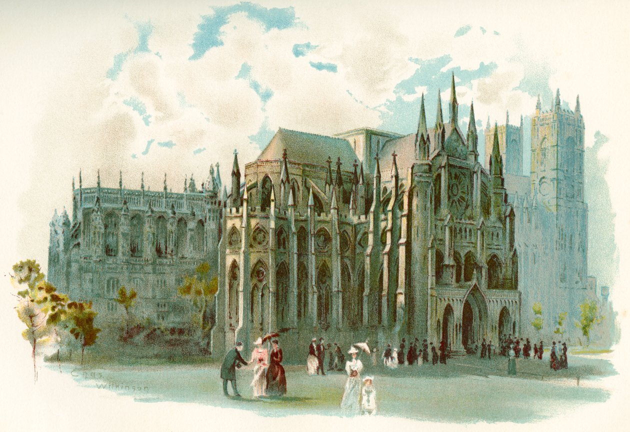 Abadia de Westminster, no século 19, formalmente intitulado a Igreja Colegiada de São Pedro em Westminster, cidade de Westminster, Londres, Inglaterra. De História da Inglaterra de Cassell, publicado c.1901 de Charles Wilkinson