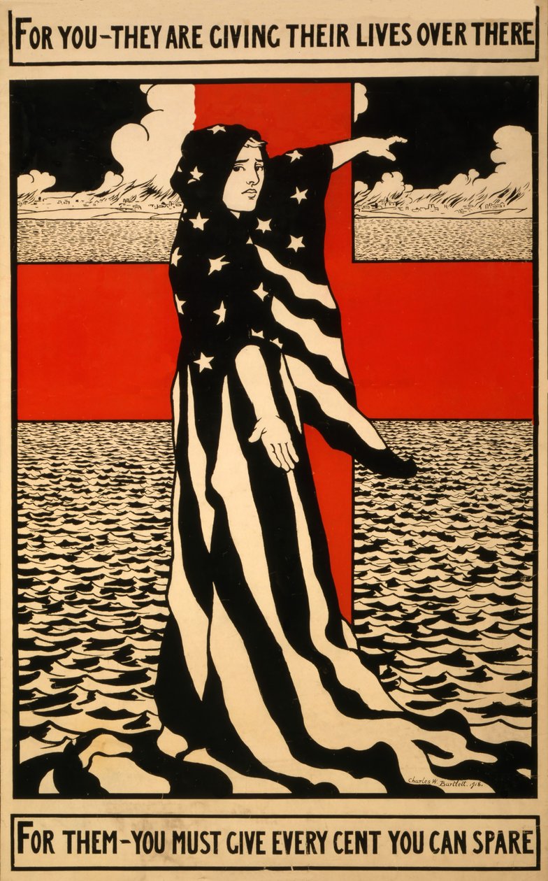 Poster Fundraising para a cruz vermelha, bar. 1918 de Charles William Bartlett