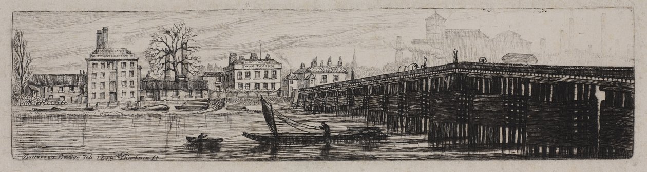 Vista da ponte de Battersea da costa de Middlesex, 1874 de Charles William Sherborn
