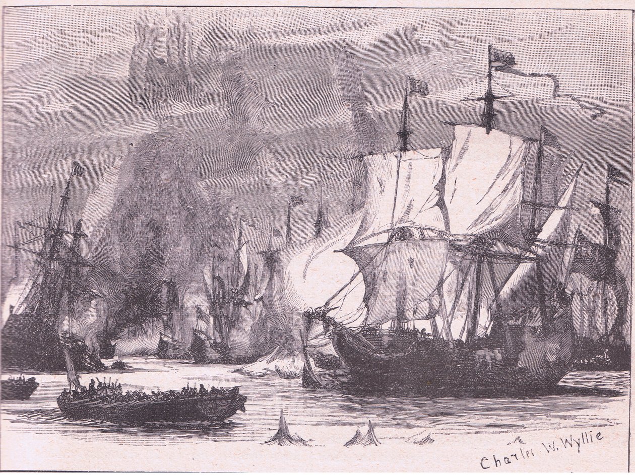 Mar luta fora do cabo Passaro AD 1718 de Charles William Wyllie