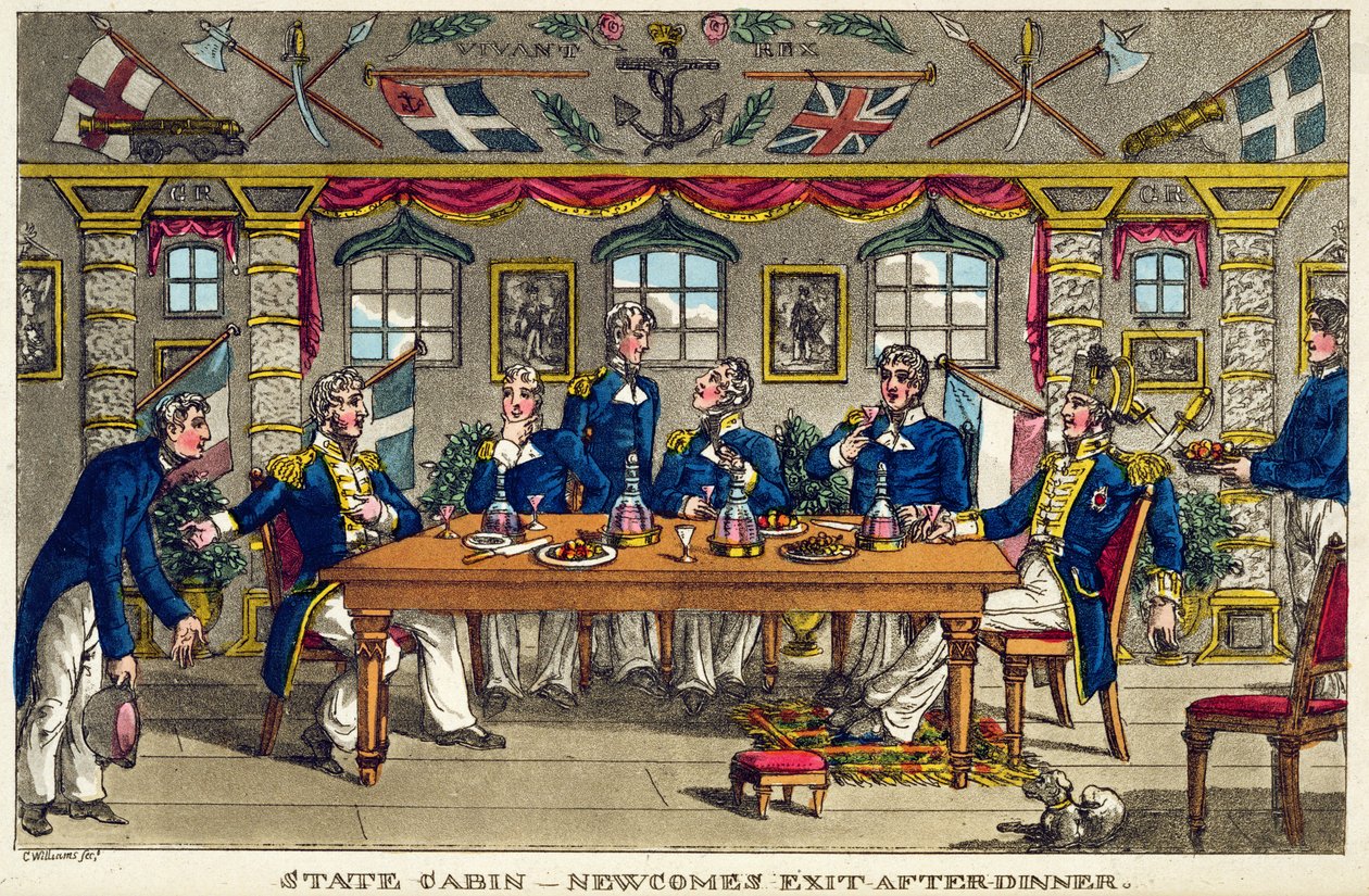 State Cabin, saída de Newcome após o jantar, prato de "As aventuras de Johnny Newcome na Marinha" por John Mitford (1782-1831) 1818 de Charles Williams
