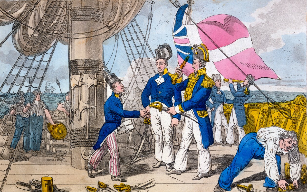 O Quarter Deck antes de Battle, prato de "As Aventuras de Johnny Newcome na Marinha", de John Mitford, 1818 de Charles Williams