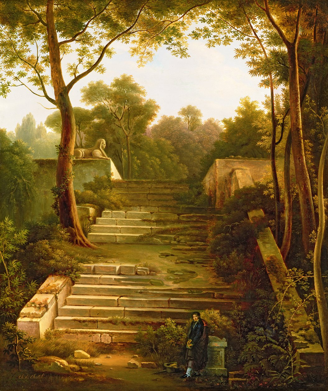 Um artista dentro das ruínas de um jardim italiano de Charles de Chatillon