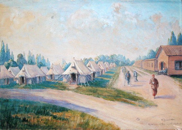 O Bairro Convalescente do Hospital Militar Canadense em St. Cloud (aguarela sobre papel) de Charles Andre Igounet de Villers