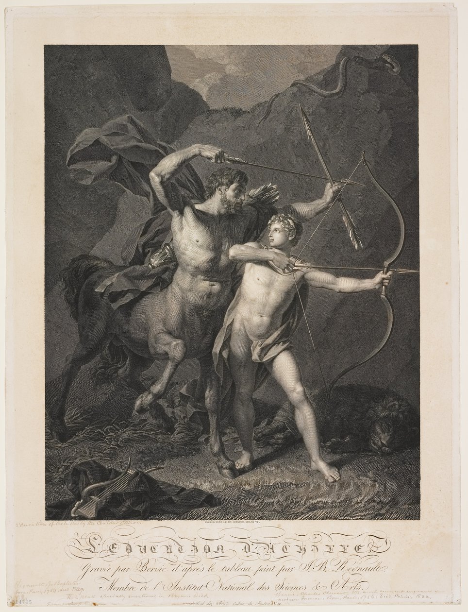 A educação de Aquiles pelo centauro Quíron de Charles Clément Bervic