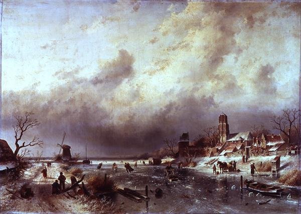 Cena do Rio Congelado de Charles Henri Joseph Leickert
