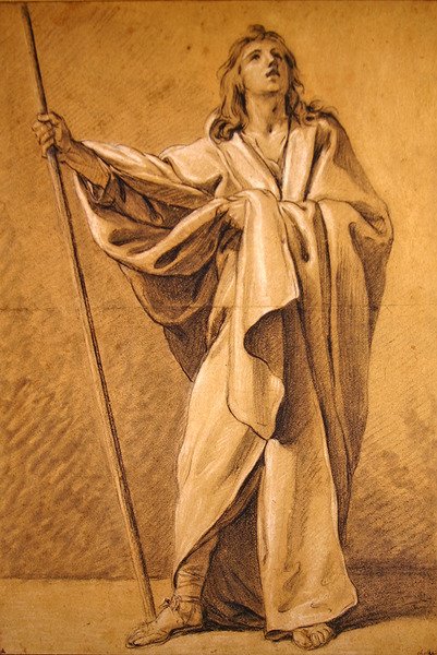 Estudo de Saint Roch (gizes pretos e brancos sobre papel) de Charles Michel Ange Challe
