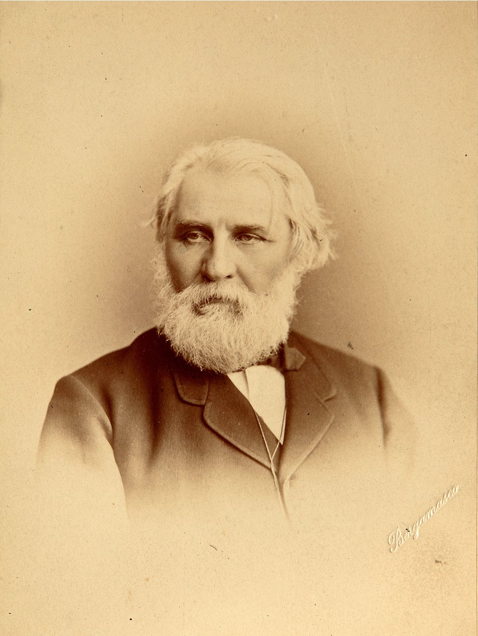 Retrato do autor Ivan Sergeyevich Turgenev (Sergueievitch Tourgueniev) (1818-1883). Foto de Albumina de Charles (Karl) Bergamasco (1830-1896) de Charles Bergamasco