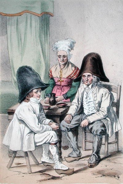 Camponeses pantaneiros de Riom na região do Puy de Dome, Auvergne, c.1865 (cor litho) de Charles (after) Bour