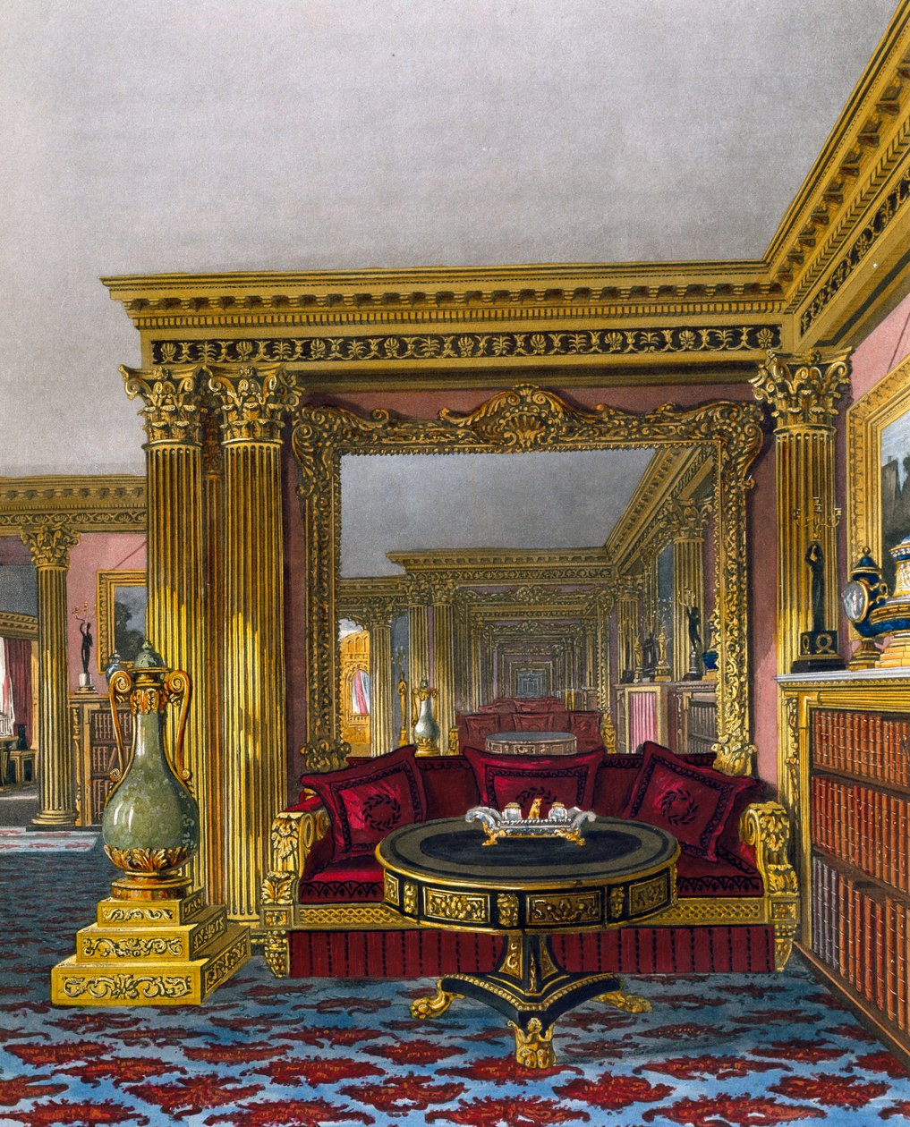 Golden drawing room, Engraving by William James Bennett (1787-1844), Based on design by Charles Wild (1781-1835), From The History of the Royal Residences de Charles (after) Wild