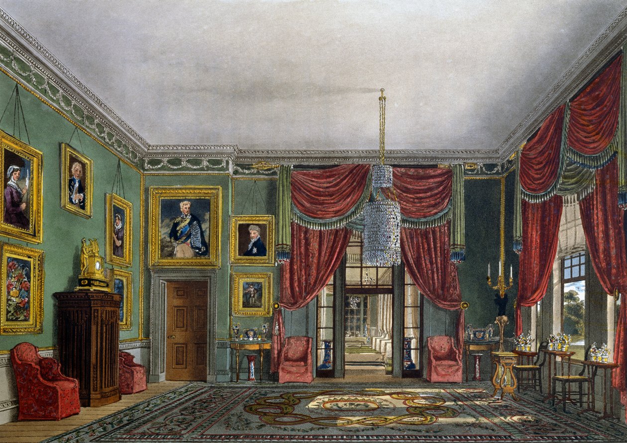 Pavilhão Verde, Gravura de Daniel Havell (1785-1826), Baseado no desenho de Charles Wild (1781-1835), From The History of the Royal Residences de Charles (after) Wild